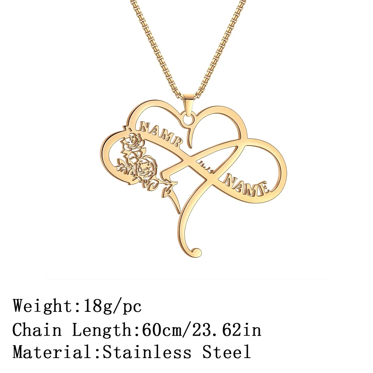 สร้อยคอจี้สองชื่อส่วนบุคคลพร้อมหัวใจรักสร้อยคอชื่อที่กำหนดเองผู้หญิงสแตนเลสเครื่องประดับของขวัญ