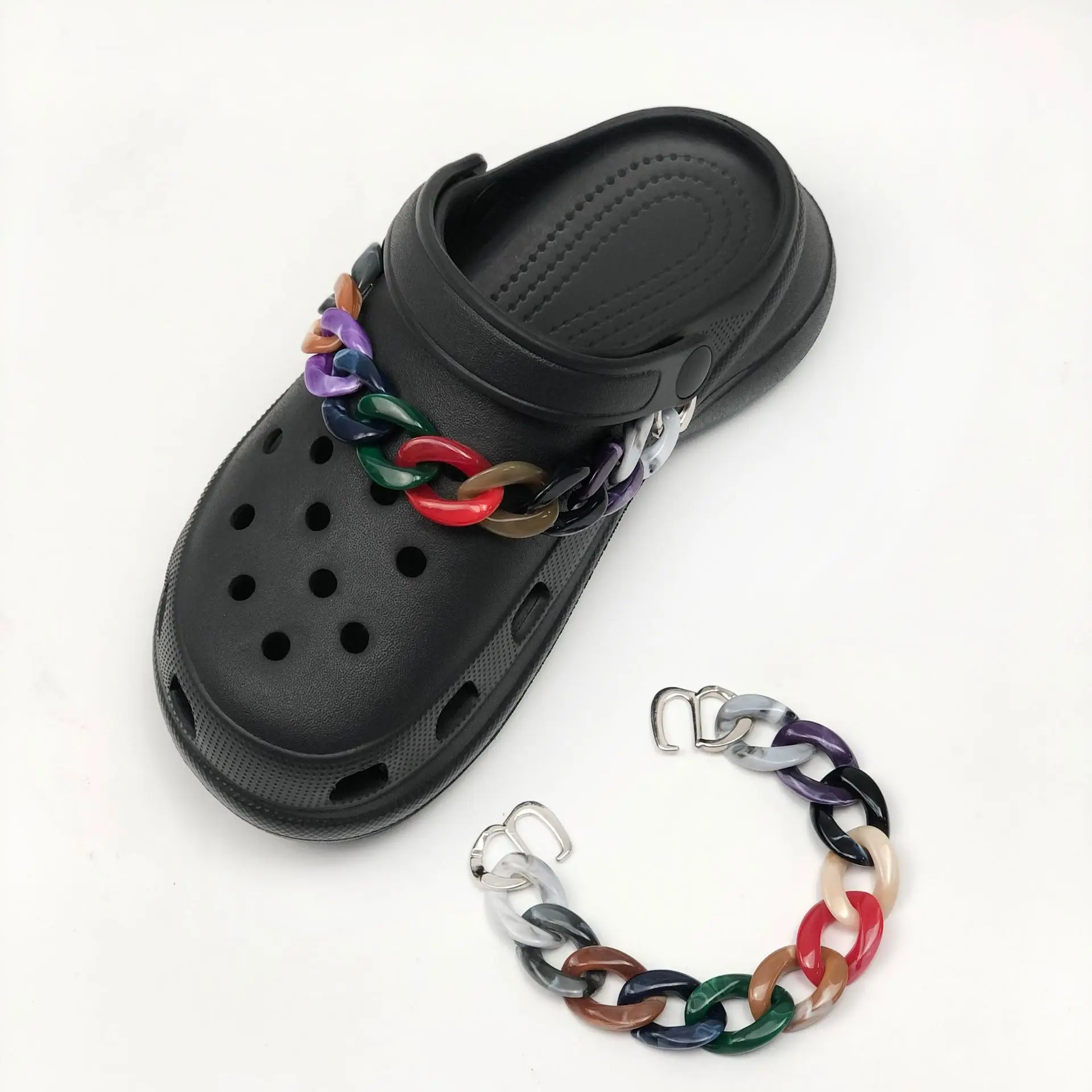 Sandalias con dijes de cadena de Metal para niños, niños, mujeres, niñas, 6 colores, zapatos DIY, accesorios de decoración de fiesta, regalos, 1PC