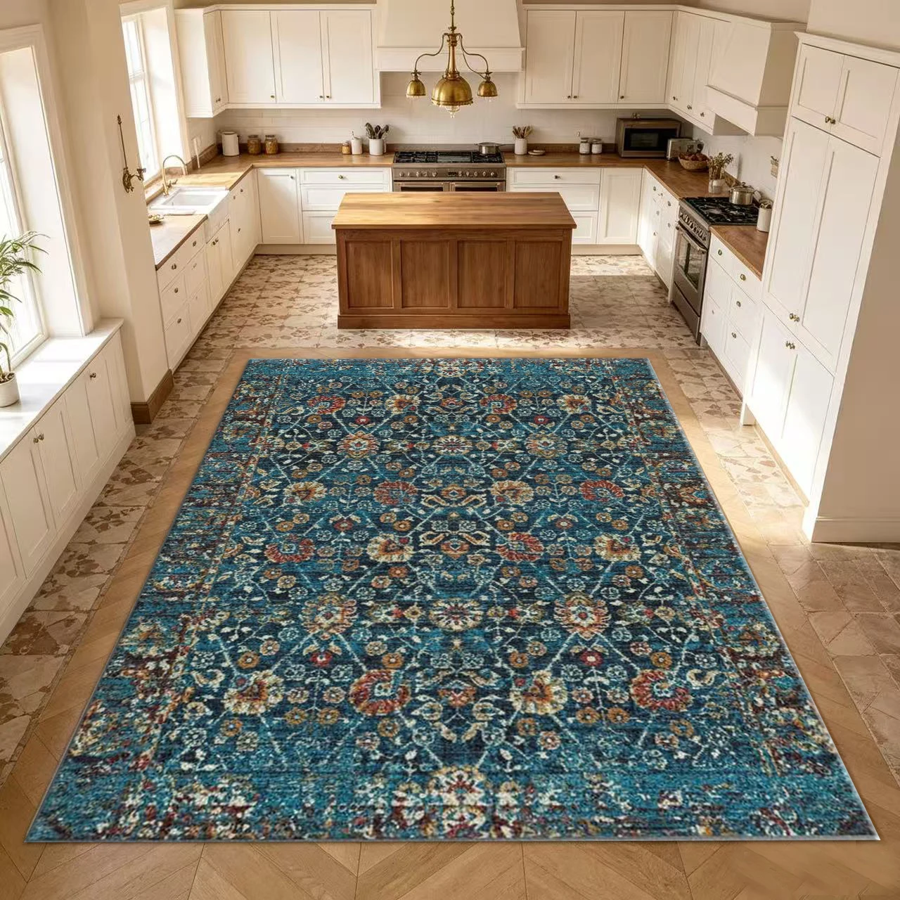 Vintage Distressed Floral Pattern Carpet Bohemian Style Carpet Floor Mat for Living Room Home Floor Decoration