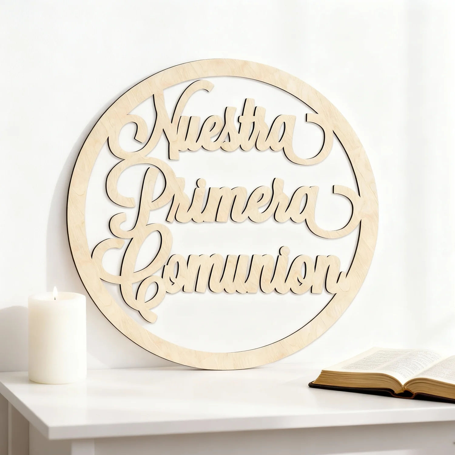 Spanish Wooden First Communion Sign - 30cm Round 