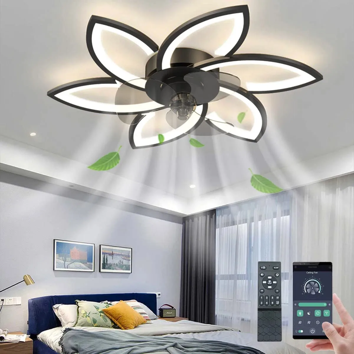 LED Deckenventilator Mit Beleuchtung, Deckenleuchte Mit Ventilator, Stumm Reversibel Deckenventilator Mit Lampe Für Wohnzimmer