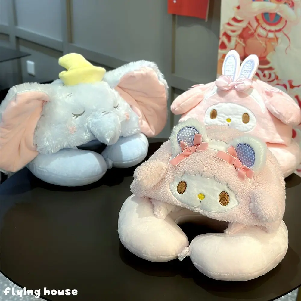 Disney Sanrio Character Peripherals Dumbo Melody Cartoon Hooded U-Shaped Pillow Neck Pillow Travel Nap Pillow Girl'Gift