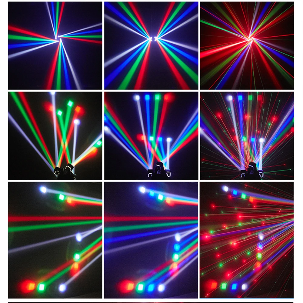 Lampu Disko LED Kepala Bergerak Mini 4 Lengan 48W RGBW DMX512 Lampu DJ Remote Control Sinar Efek Strobo Panggung Pesta Klub Malam Bar