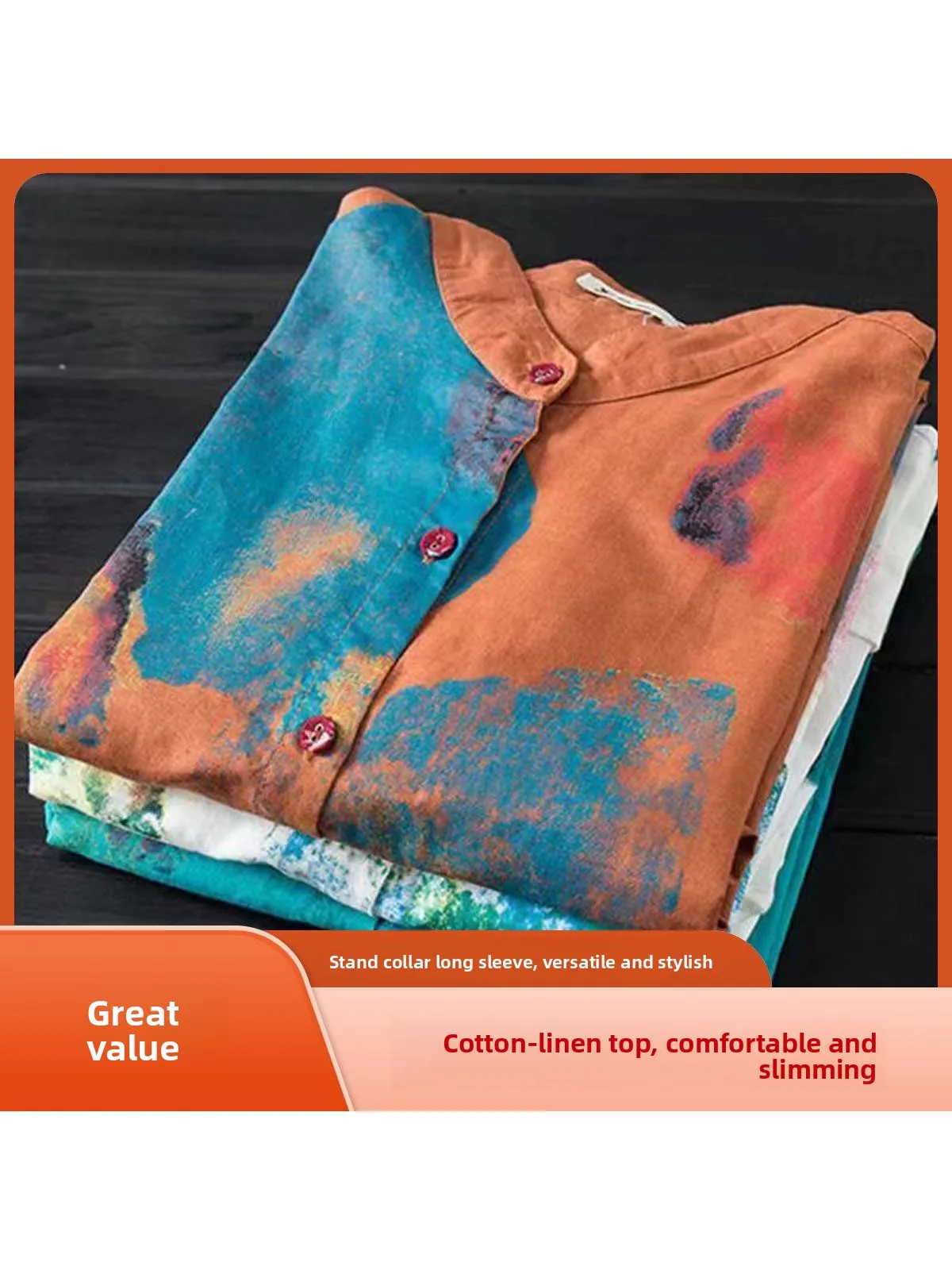 

Loose Fit Long Sve Cotton Linen irt Brand Women's Clothing Tailored Mid-Length Stand Collar Slimming Top