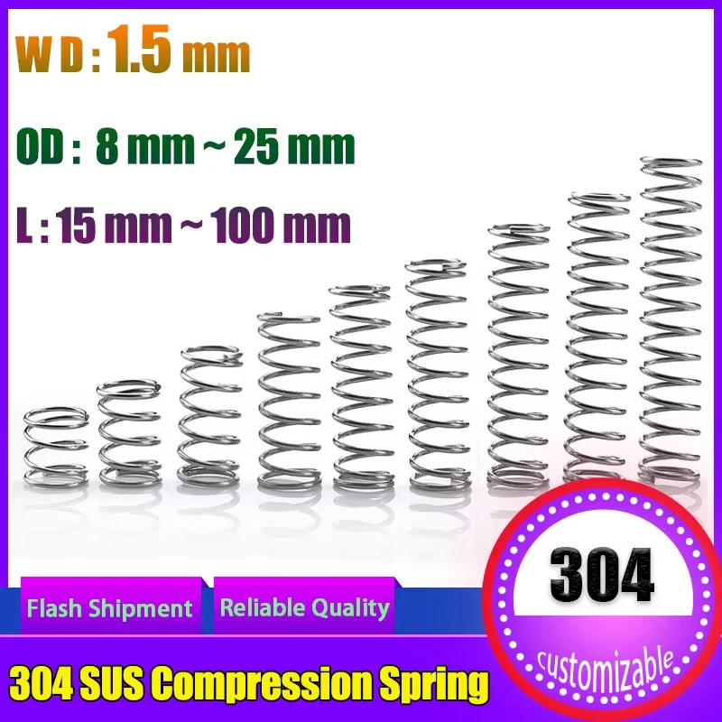 Compression Spring 10pcs Wire Diameter 1.5 mm 304 Stainless Steel Compressed Spring Stainless Steel Y-type Rotor Return Spring