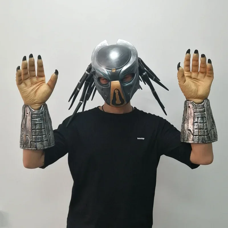 Guantes y máscara de látex para Cosplay del depredador, disfraz de película de Halloween, accesorio para manos, accesorios de garra realistas