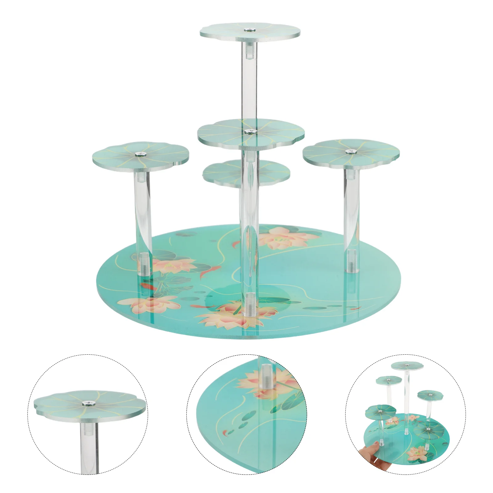 

Lotus Base Acrylic Display Riser Stand Multi Level for Cupcakes Bakery Desserts Jewelry Organizer Plant Display Shelf