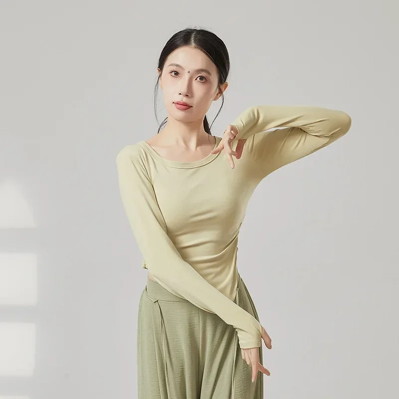 

Классическая танцевальная тренировочная одежда, осенне-зимний новый топ с круглым вырезом и длинными рукавами, современный китайский танец