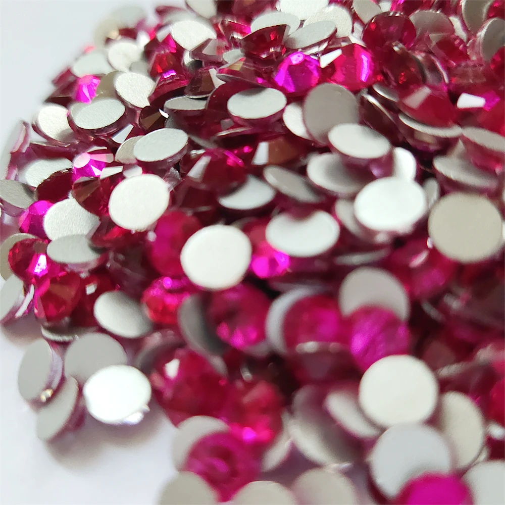 AAAA+ Quality Rose Pink Nail Art Glue On Rhinestones Glass FlatBack Non Hotfix Rhinestones & Fabric Garment Decorations