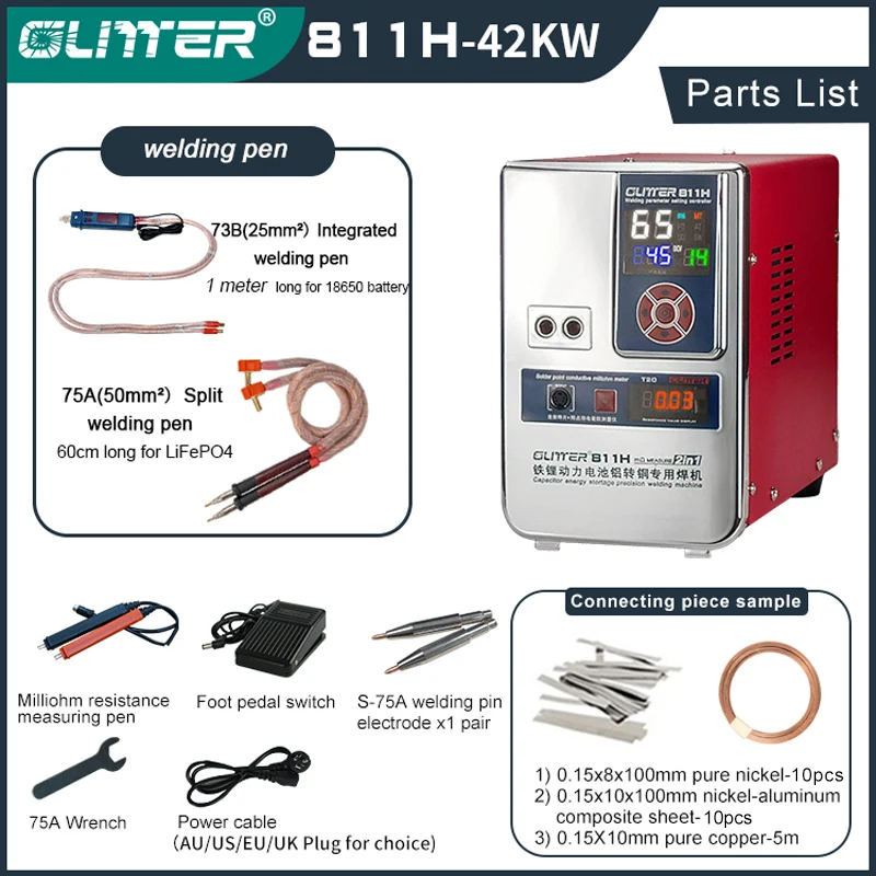 

811H Energy Storage Battery Spot Welding Machine 42KW Weld 0.45mm Copper Lithium For Power Supply Battery With 75A+73B Pen