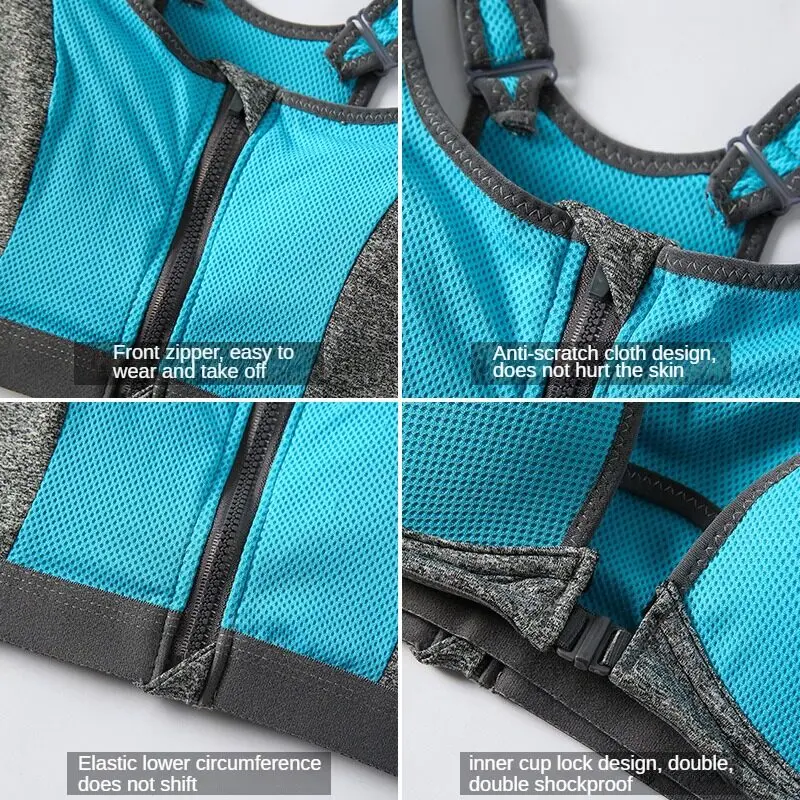 Yoga Sports Bra Top Shockproof Push Up Sportwear Workout Vest for Women Front Zipper Gym Running Underwear Jogging Fitness Bras
