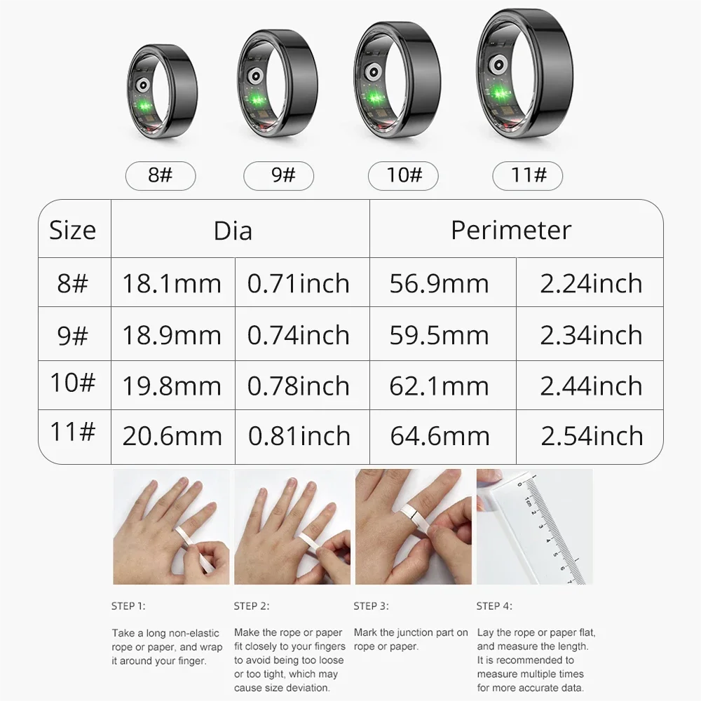 Titanium Steel Shell Health Sleep Heart Rate Monitoring Blood Oxygen Tracker IP68 & 3ATM Waterproof Smart Ring for Android iOS