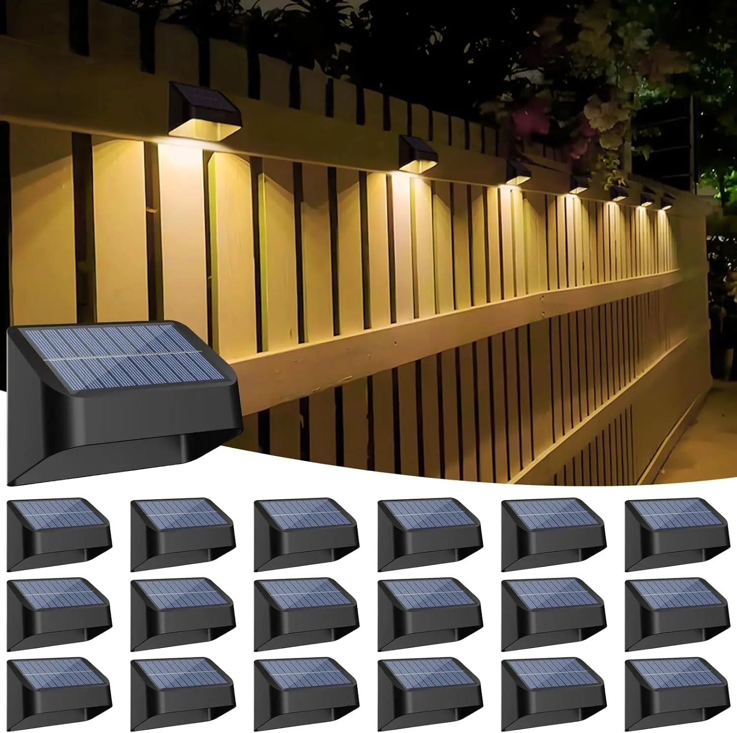 

18 Pack Brighter Solar Fence Lights RGB 8 Colors Dusk to Dawn Deck Light Fence Solar Lights Outdoor IP65 Waterproof Solar Outdoo