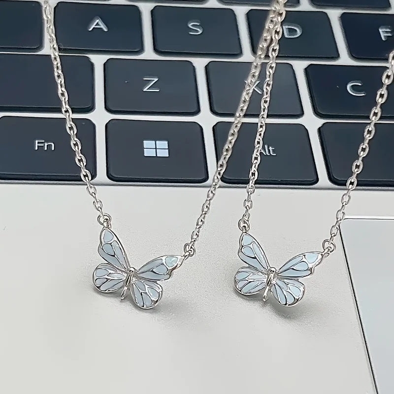 Butterfly lamp necklace female simple light luxury fashion new blue luminous butterfly clavicle chain female