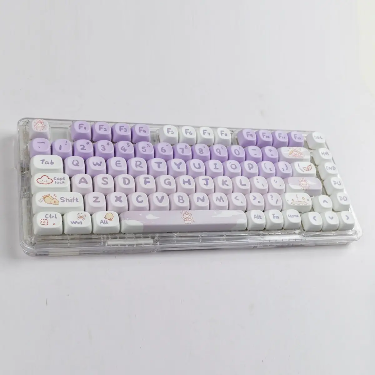 

Gradual change purple rabbit keycap moa height 145 keys five-sided hot sublimation pbt keycap cute fit mechanical keyboard