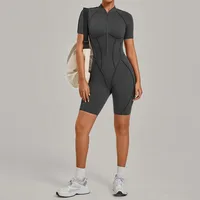 New Women's Yoga Jumpsuit Sports Fitness Hip Lift Half-zipper Shorts One-piece Running Casual Pilates Workout Gym Yoga Bodysuit - Image 6