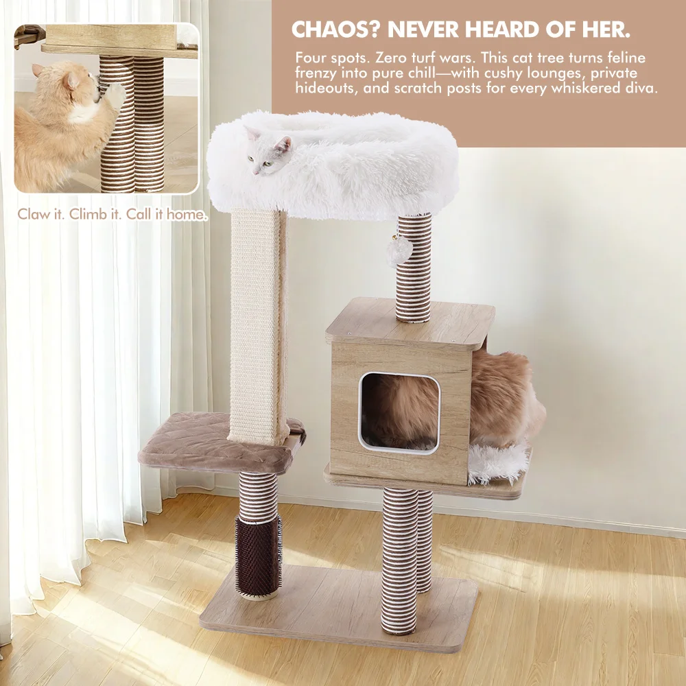 

Plush Cat Tree Tower Apartment Furniture Kitten Play Platform with Scratching Post Toy Pet House for Cats