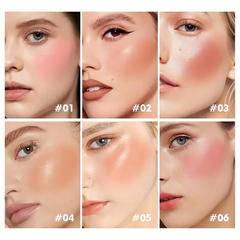Matte Blush Palette met 6 schaduwen - Waterdicht, opbouwbare dekking voor alle huidtinten, verbetert de natuurlijke glans met perzik- en roze tinten