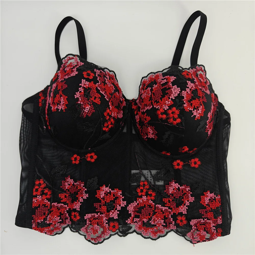 

Fashion Electronic Music Festival Nightclub Sexy European and American New Embroidery Flower Suspenders Top Bra