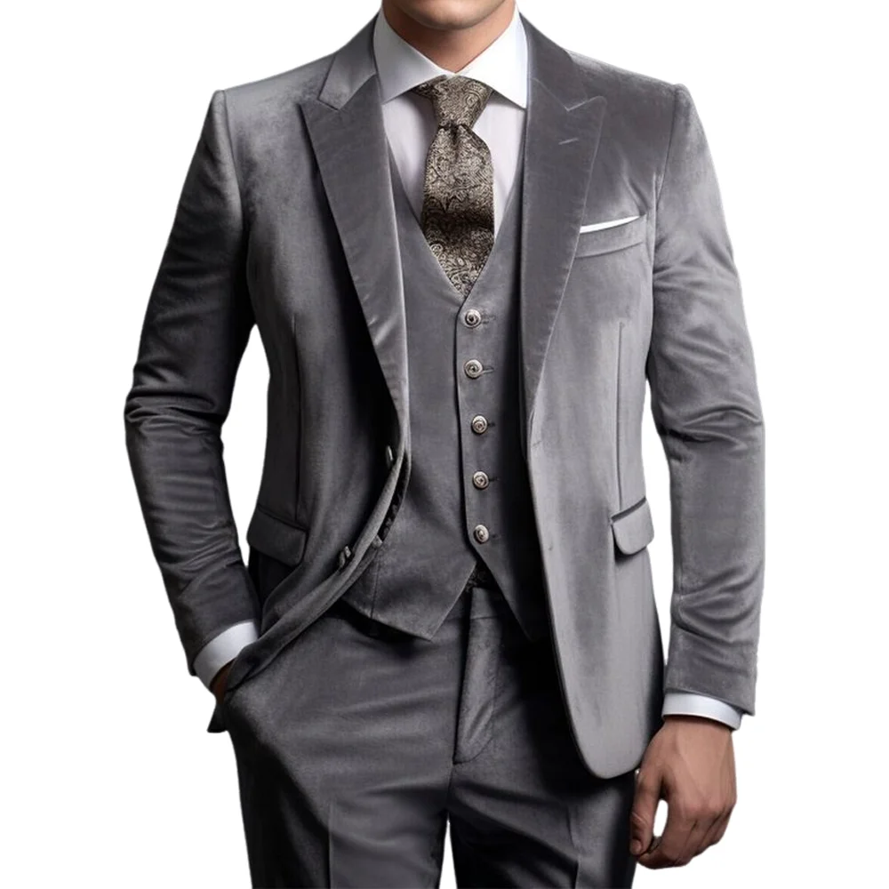 Dark green vVelvet Suit for Men Holiday Party Tuxedo Wedding Groom Jacket Pants Vest 3-piece Set Slim Fit XS-5XL Custom Clothes