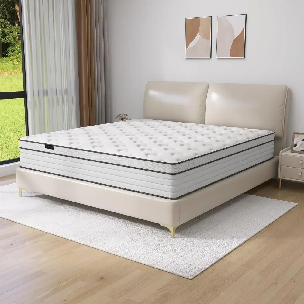 Matelas Hybride Complet de 12 Pouces, Moyen, Optimiste, Indépendant, à Ressort, Haute Perméabilité, Respectueux de la Peau