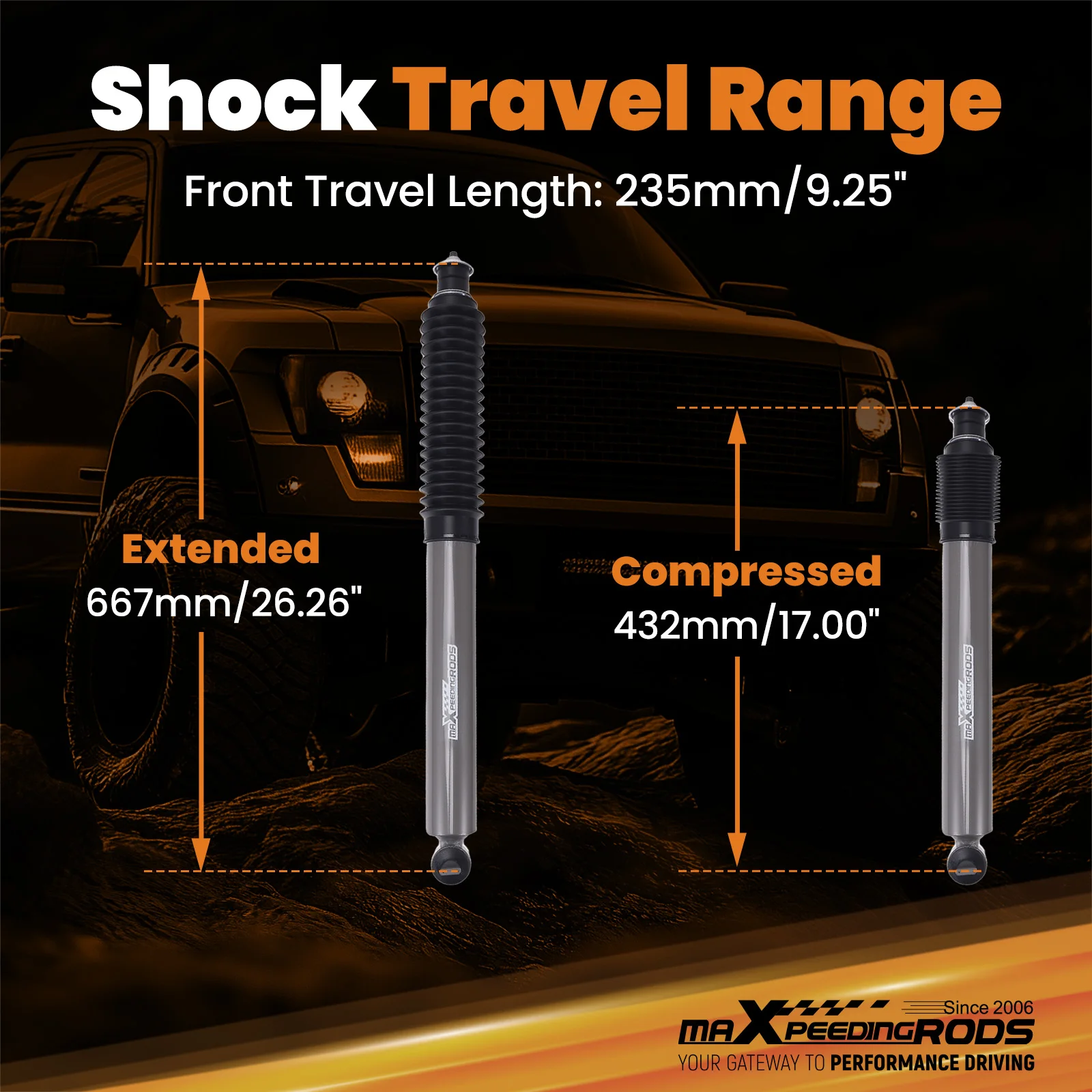 Choque de elevação frontal de 1-3" para Jeep Cherokee/Wrangler 1984-2006 com carregamento de nitrogênio