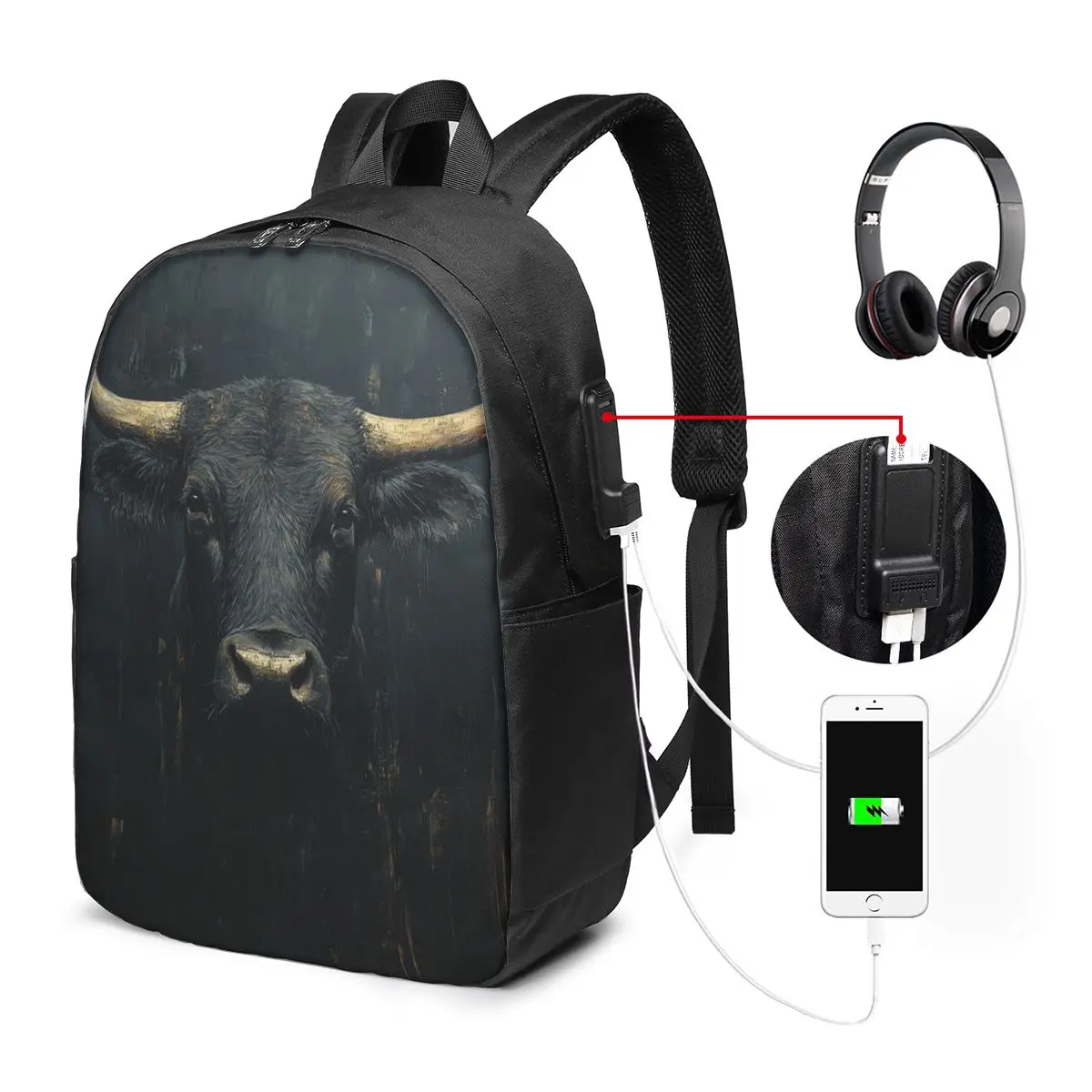 Cattle Realistic Oil Painting Print Backpack Travel Notebook Bag Computer College Student School Bag Laptop Shoulder Bags