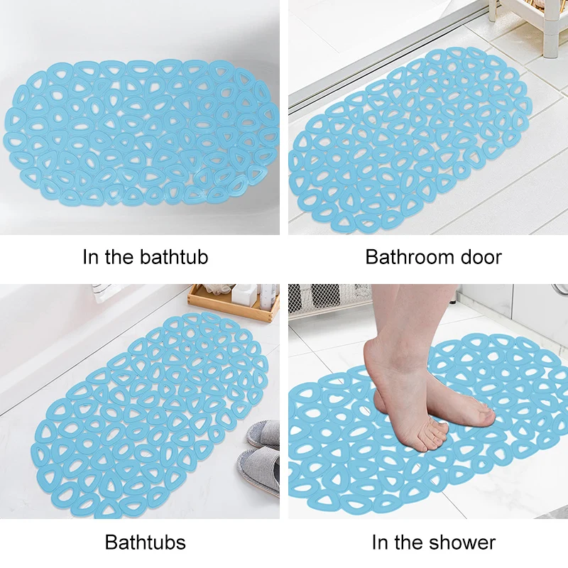 Bathroom Non-Slip Waterproof Mat With Suction Cup,Quick Drain Bath Rug Bathroom Massage Ring Shower Mat Ellipses Hole Carpet