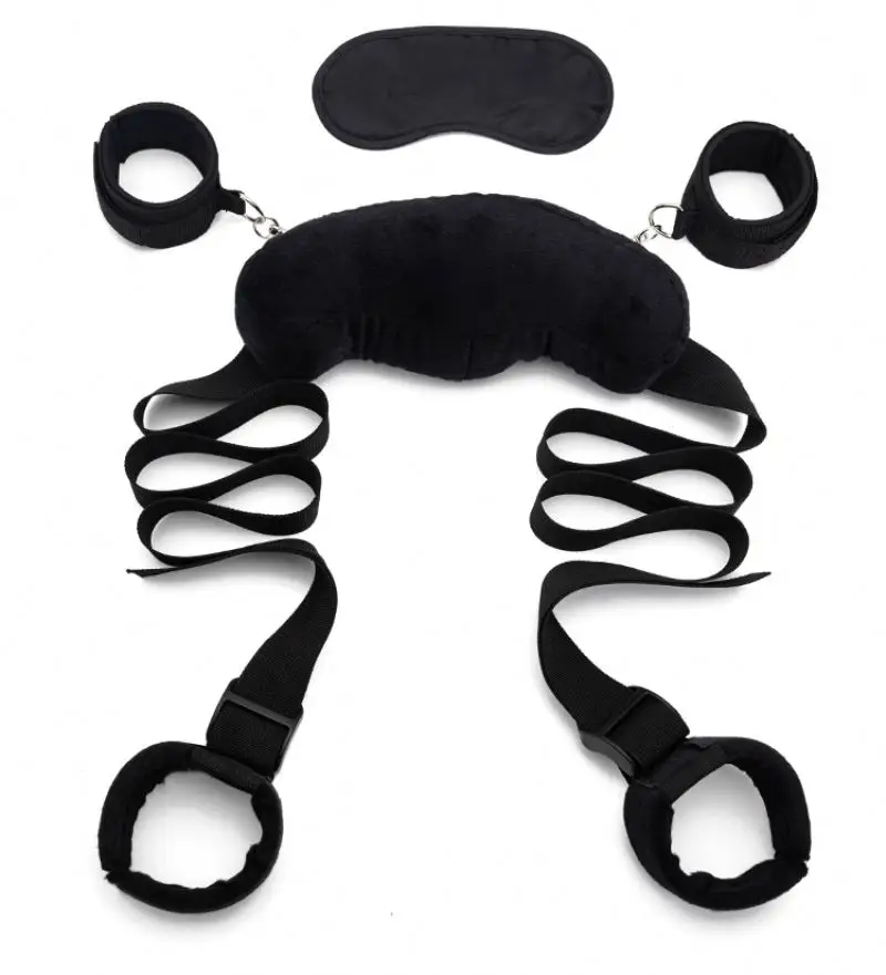 SM Slave Bed Bondage Restraints Open Leg Strap Neck Handcuffs Ankle Cuffs Kit For Couples