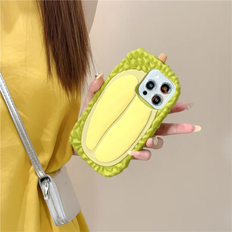 Phone Case For IPhone 15 14 13 12 Pro Max Cartoon Cute Funny 3D Delicious Durian Soft Silicone Creative Shockproof Back Cover