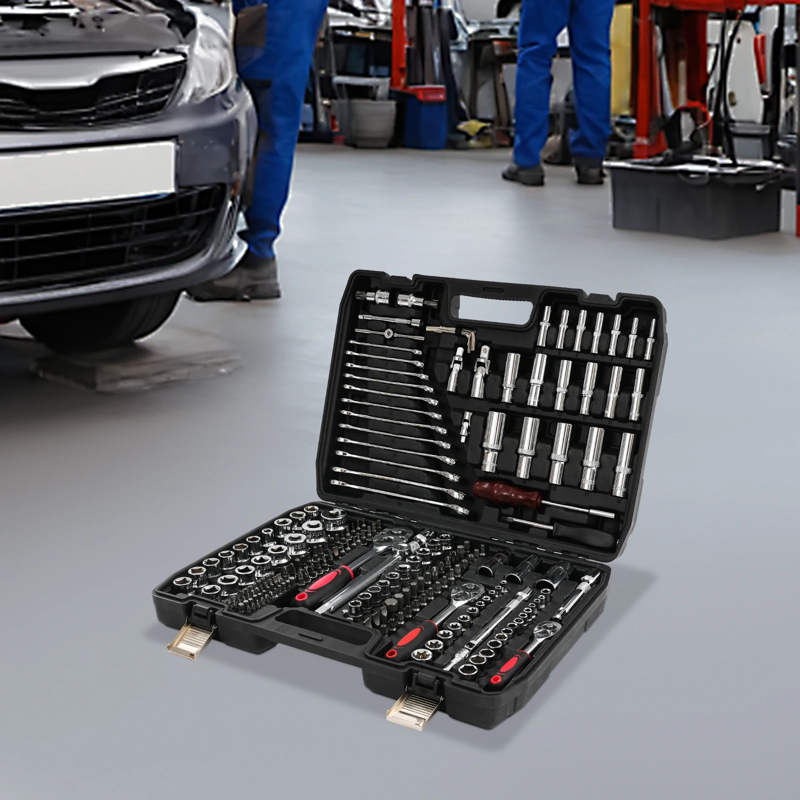 216 peças conjunto de chave de catraca de soquete caixa de ferramentas de resistência à corrosão com soquete/chave de catraca para ferramentas/construção de madeira