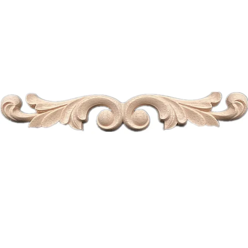 20cm Wood Craft Applique Wooden Decal Onlay Carved Unpainted Retro Long Large Rubber Wood Home Furniture Walls Doors Cabinet