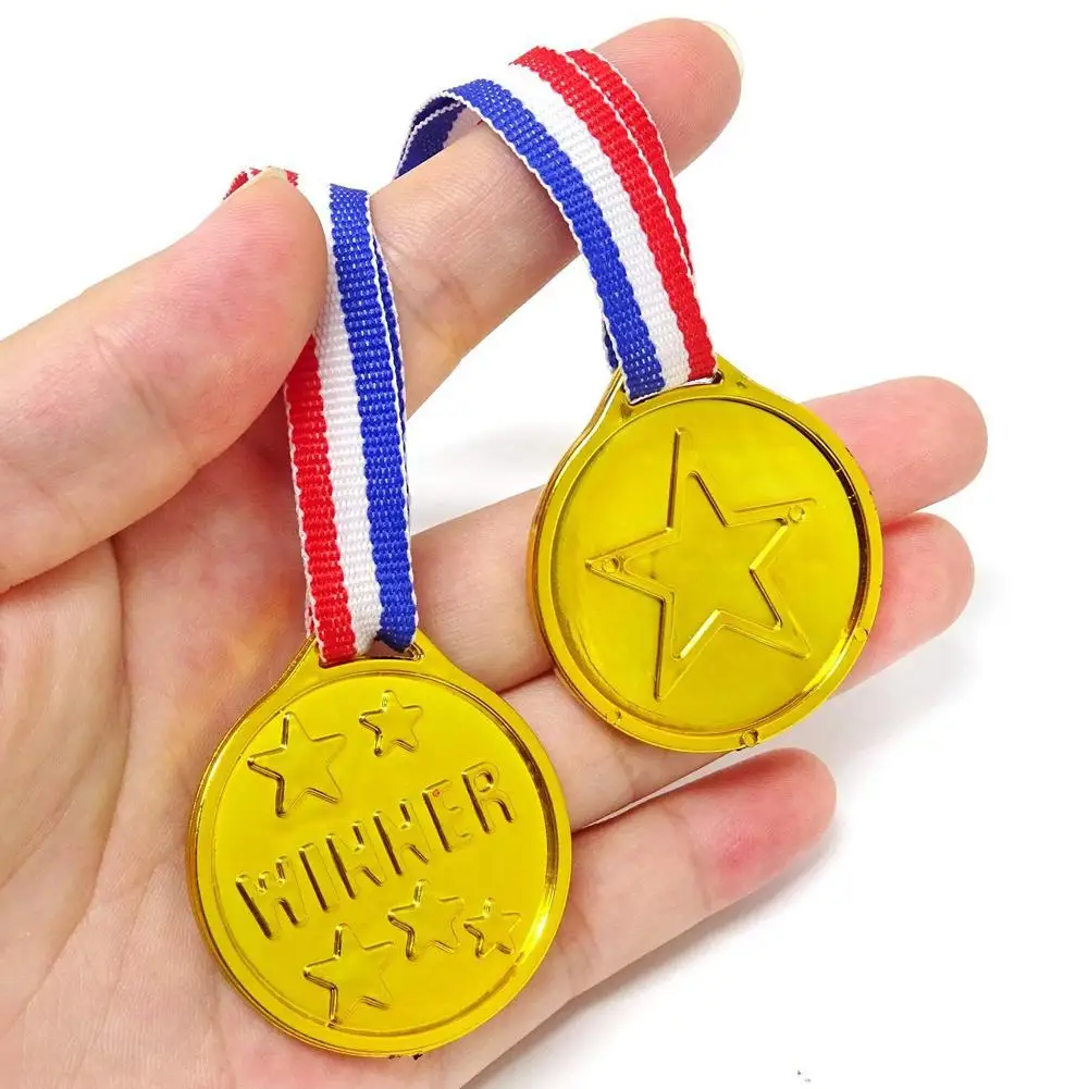 10pcs Award Medal with Neck Ribbons Plastic Winner Medals Children\'s Football Sports Party Competition Souvenir Gift Kids Toys