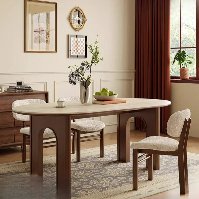 

French household small apartment against the wall solid wood semi-circular rectangular table medium antique style