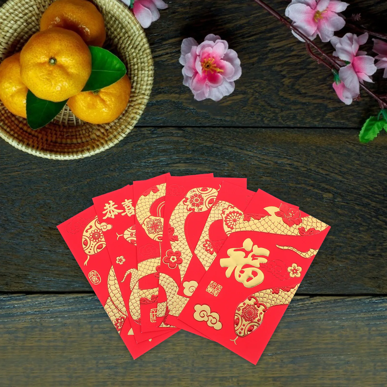 

36Pcs Chinese New Year Red Envelopes Good Wish Luck Prosperity Health Happiness Traditional Style Spring Festival Decor