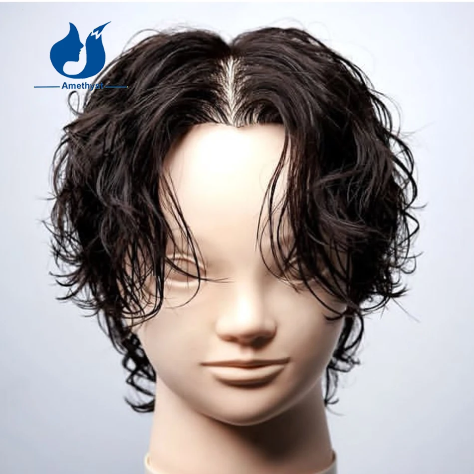 

Аметист Свободная волна Волчья стрижка 13x6 Парик из натуральных волос на кружеве спереди Натуральный черный для мужчин Предварительно выщипанный короткий парик с стрижкой пикси Вьющийся Реми