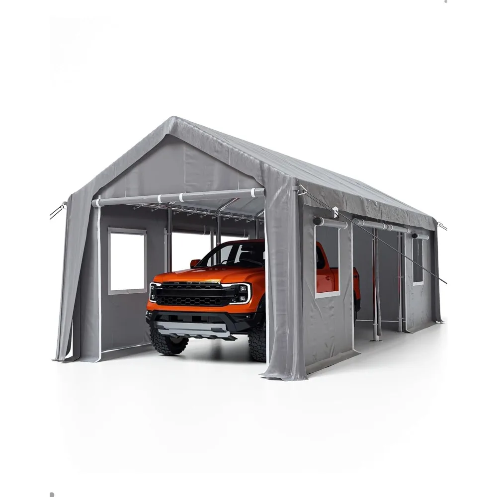 13 X 25 Ft Heavy-Duty Carport, Portable Garage, Outside Canopy with 4 Roll-up Windows and 6 Doors, Reinforced Frame