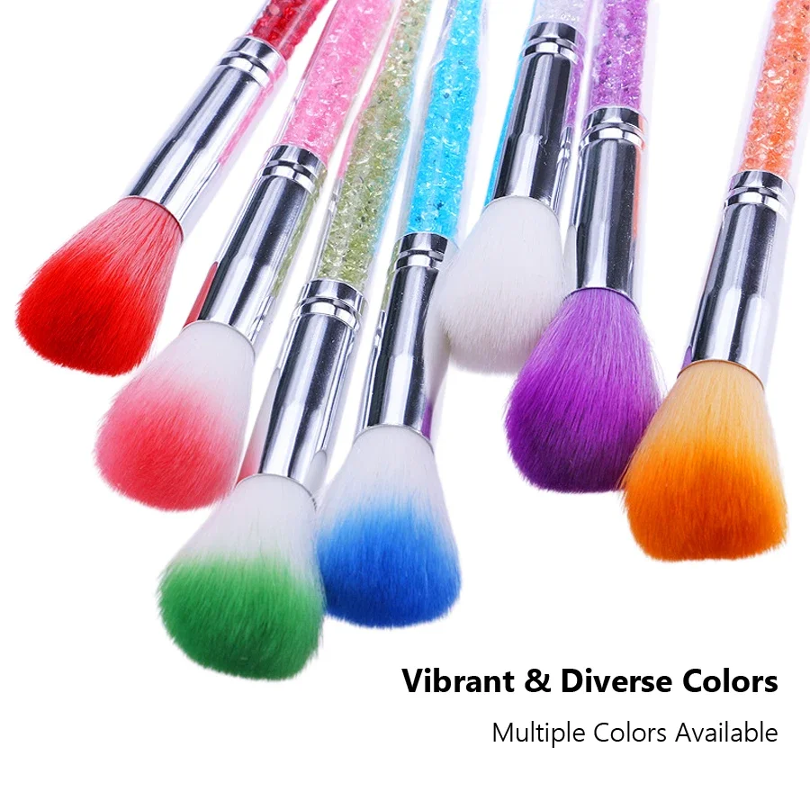 Multi-Purpose Nail Brush & Blush Brush, Soft Nail Dust Cleaner Brushes with Rhinestones Handle for Salon & Home DIY Manicure