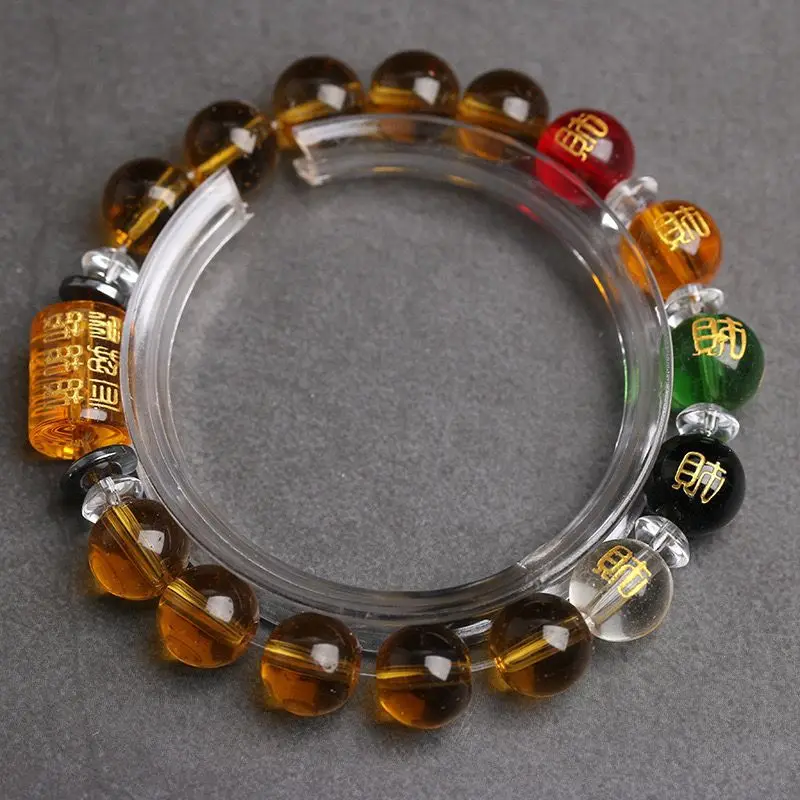 

Natural Crystal Five-Way God of Wealth Bracelet for Men and Women Agate Crystal Taisui Tantric HandString Fortune Buddha Beads