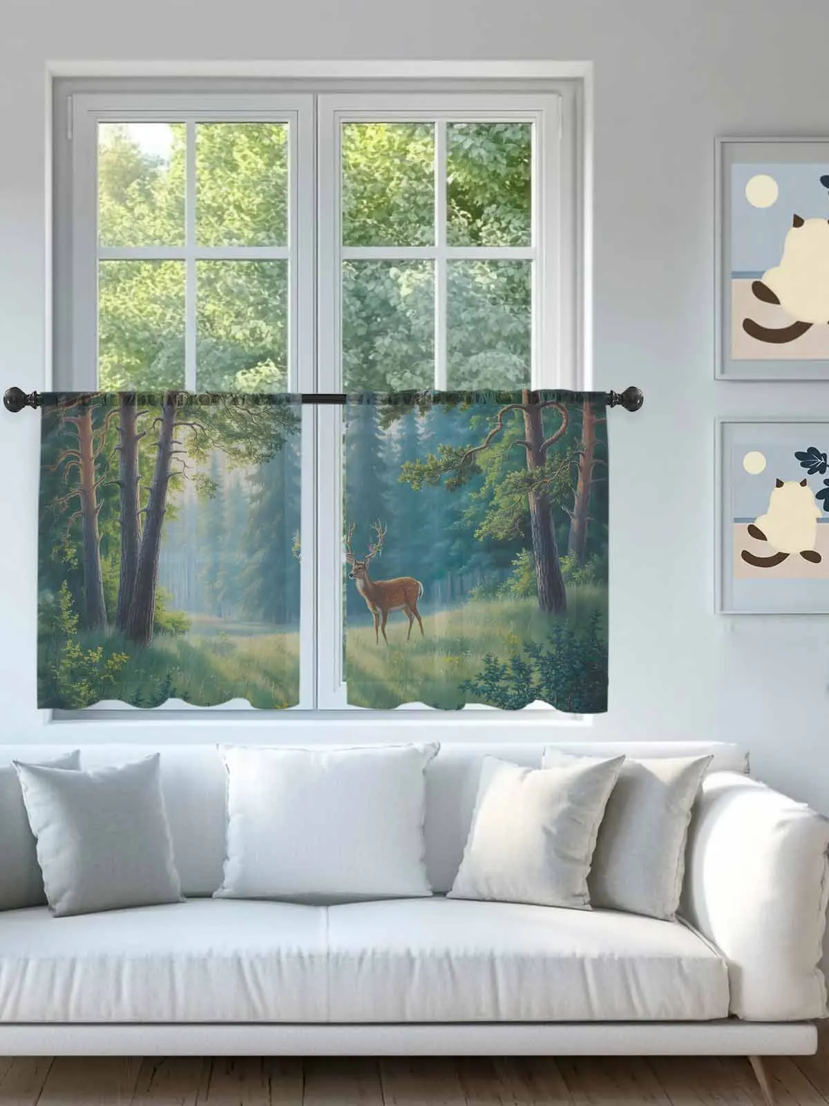 

Watercolor Forest Elk Nature Sheer Voile Curtains for Living Room Window Treatment for Bedroom Kitchen Drapes