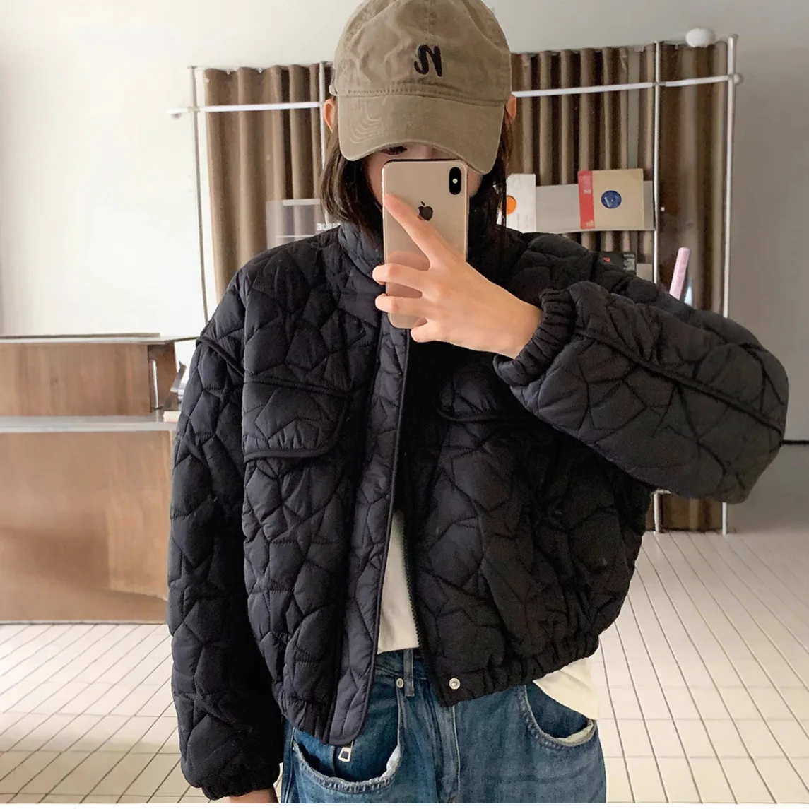 

Cotton Coat Short Jacket Women Winter Puffer Padded Jackets Parkas Outerwear Stand Collar Zipper Pockets Office Lady Overcoat