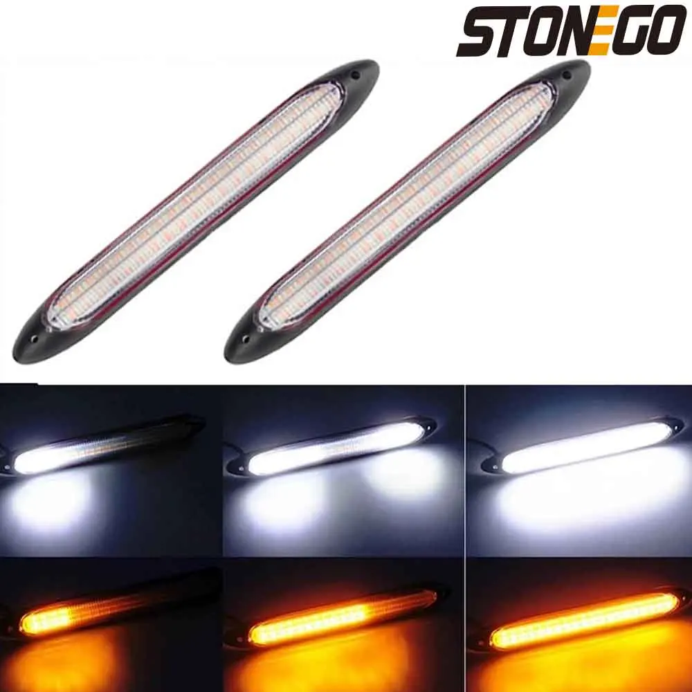 LED Car Daytime Running Light Waterproof Universal DC 12V Car Headlight Sequential Turn Signal Yellow Flow Daylight