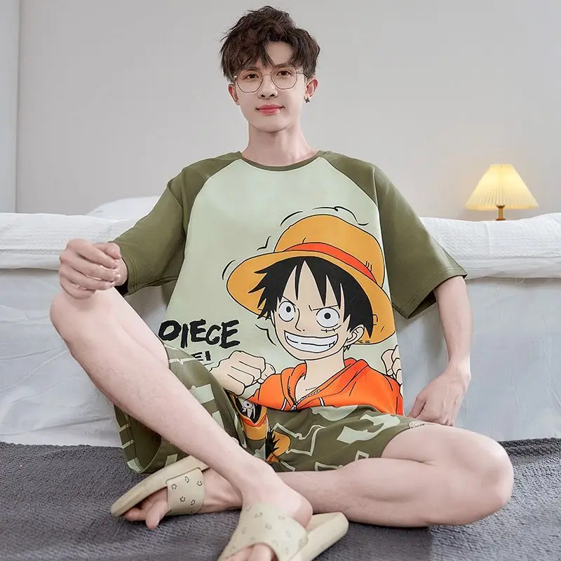 2026 Sommer Neuheit: One Piece Monkey D. Luffy Bedrucktes Herren-Pyjama-Set – Herren-Raglan-T-Shirt & Shorts, Weiche, Atmungsaktive Schlafbekleidung