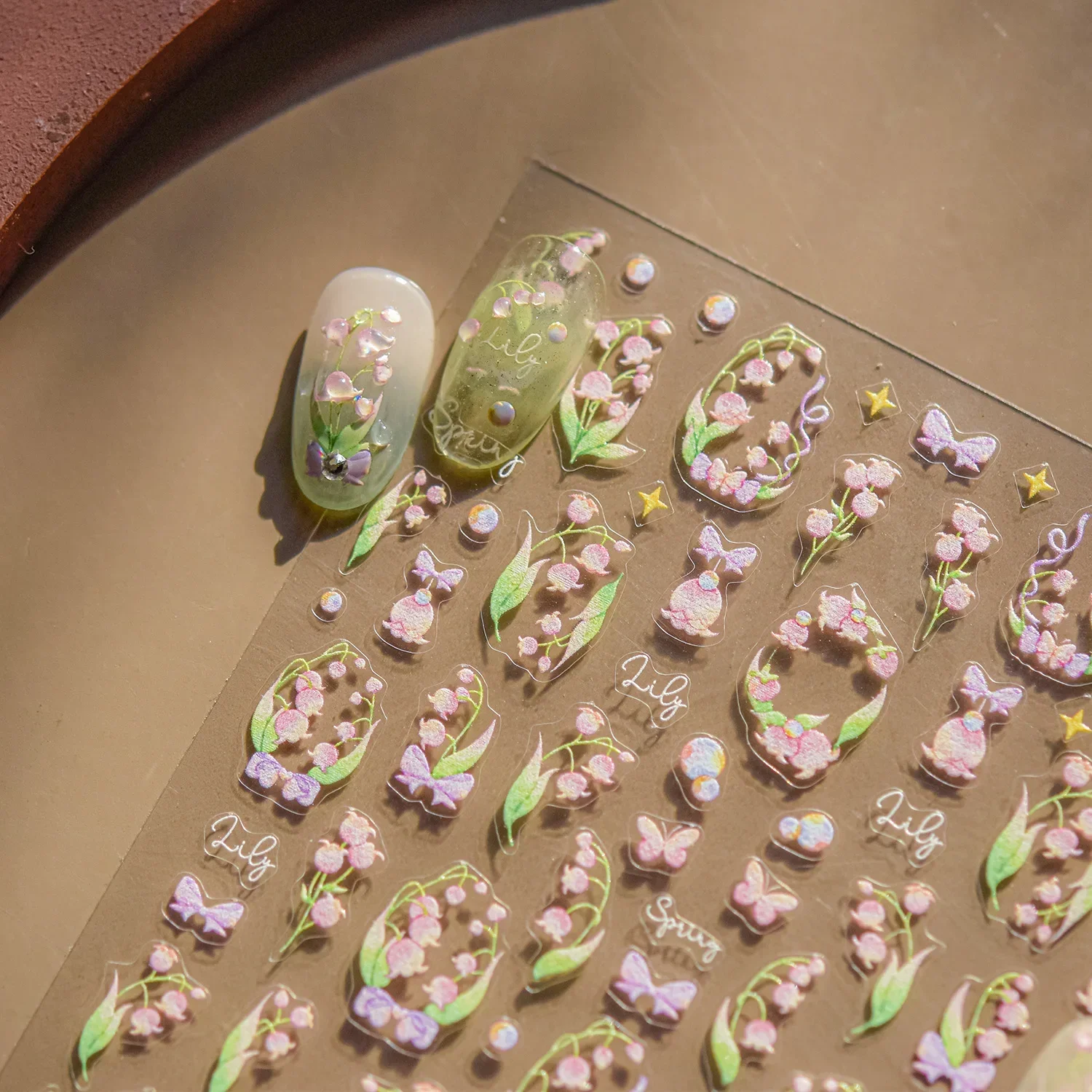 Lírio do vale flor grinalda castiçal 5d primavera borboleta bowknot arte do prego adesivos decorações adesivas manicure decalque