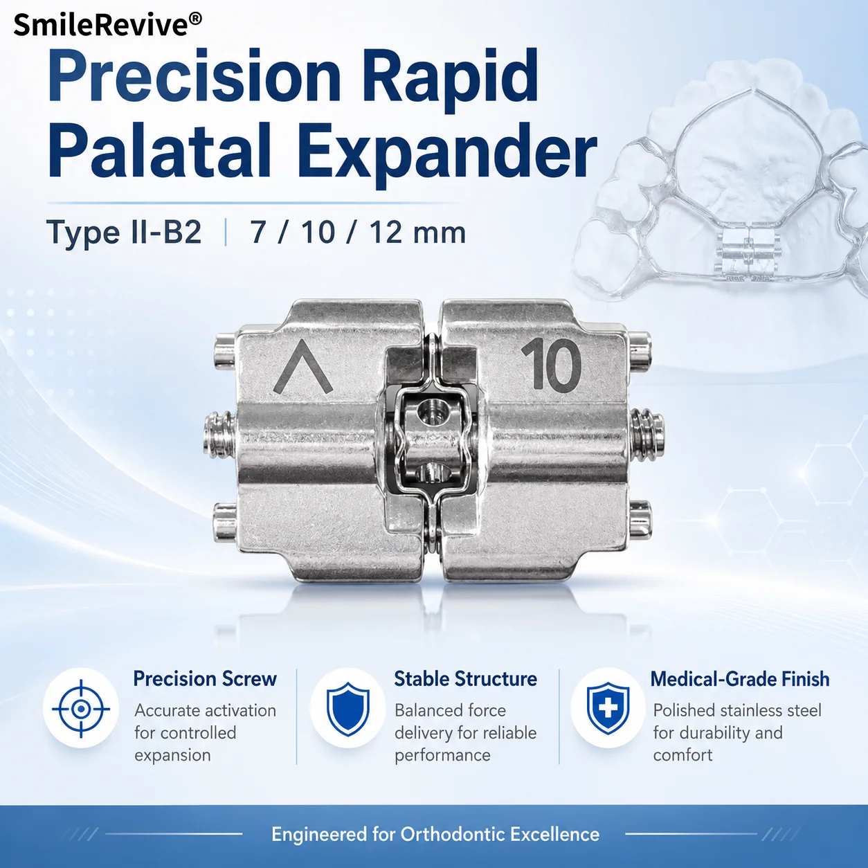 SmileRevive Dental Lab Palatal Expander Orthodontic Rapid Maxillary Expansion Screw Hyrax Type with Swivel Key Stainless Steel