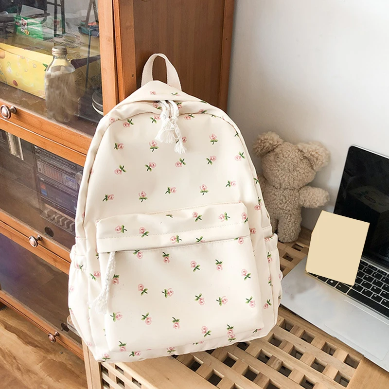 Korean Version Nylon Floral Backpack School Flower Fashion Backpack Junior High School Backpack Travel Bag