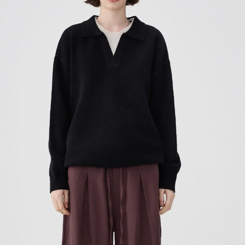 HKSH Sweater Rajut Wol Dua Lapis Model Blok Warna Gaya Amerika untuk Pria dan Wanita, Sweater Musim Dingin Mewah dan Hangat, Model Chic Ins HK13053