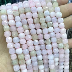 7-8MM Faceted Cube Natural Morganite Chalcedony Stone Loose Square Spacer Bead For Jewelry Making Diy Bracelet Accessories