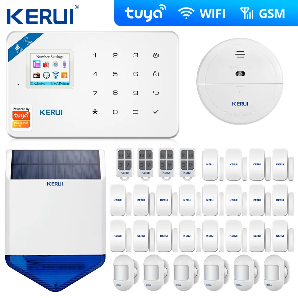 KERUI W181 Tuya WIFI GSM SMS Home Burglar Security Alarm System Curtain Motion Sensor Wireless Solar Siren Wireless