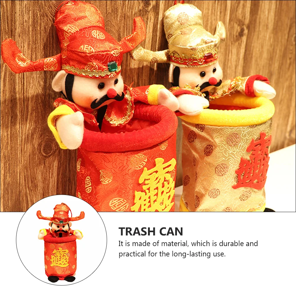 

1pc Wealth God Trash Can Cloth Garbage Can Desktop Storage Container Candy Bag For Office Home Space-Saving Design